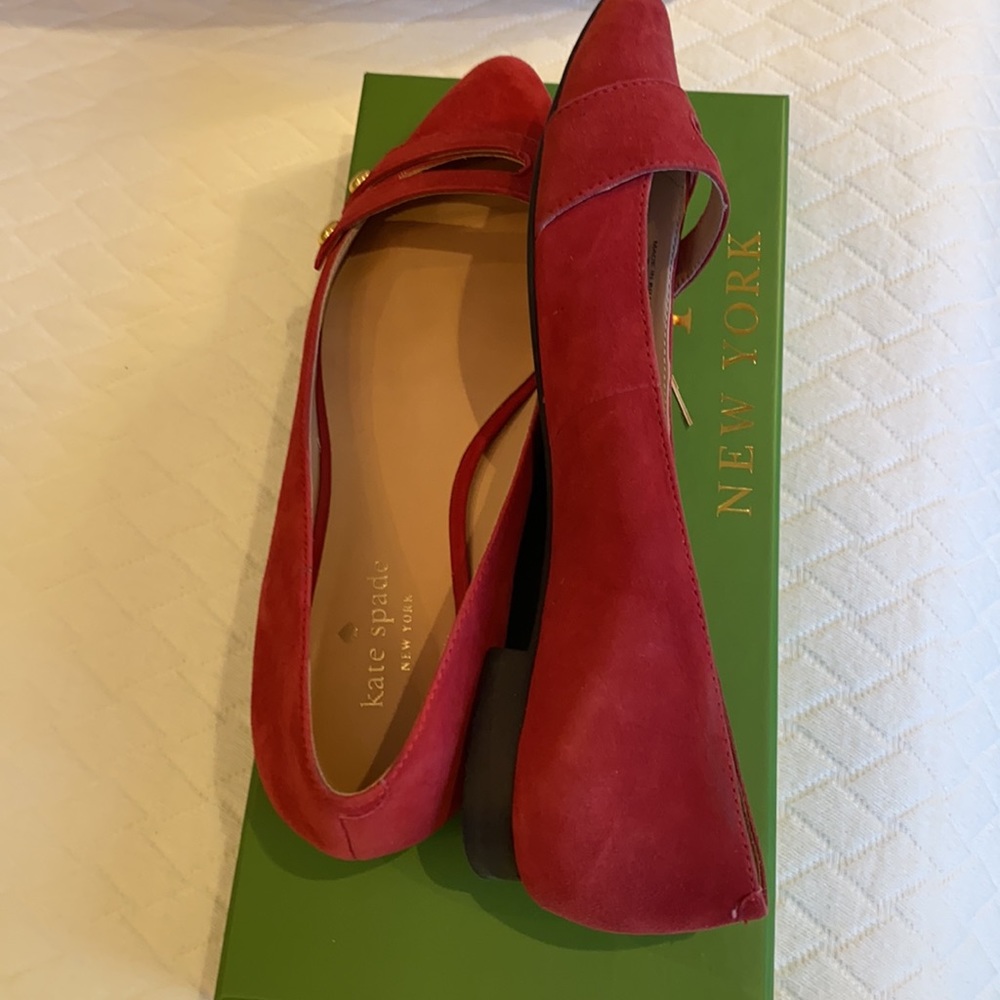 Kate Spade Size 7.5 M Red Kid Suede Flats Enna - Picture 7 of 10